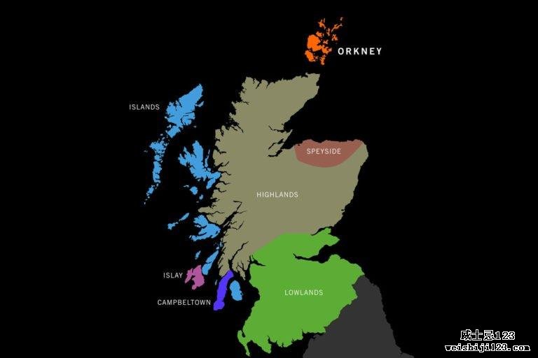 苏格兰威士忌地区地图