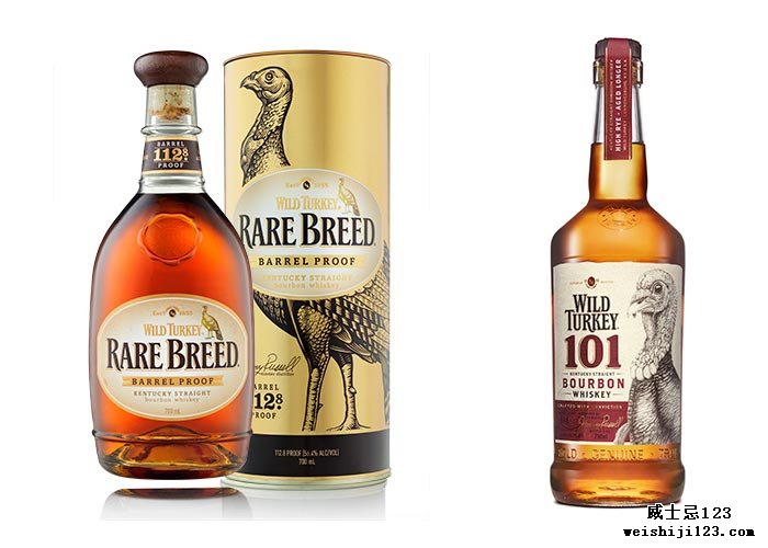 Wild Turkey 101和Wild Turkey Rare Breed Breed瓶