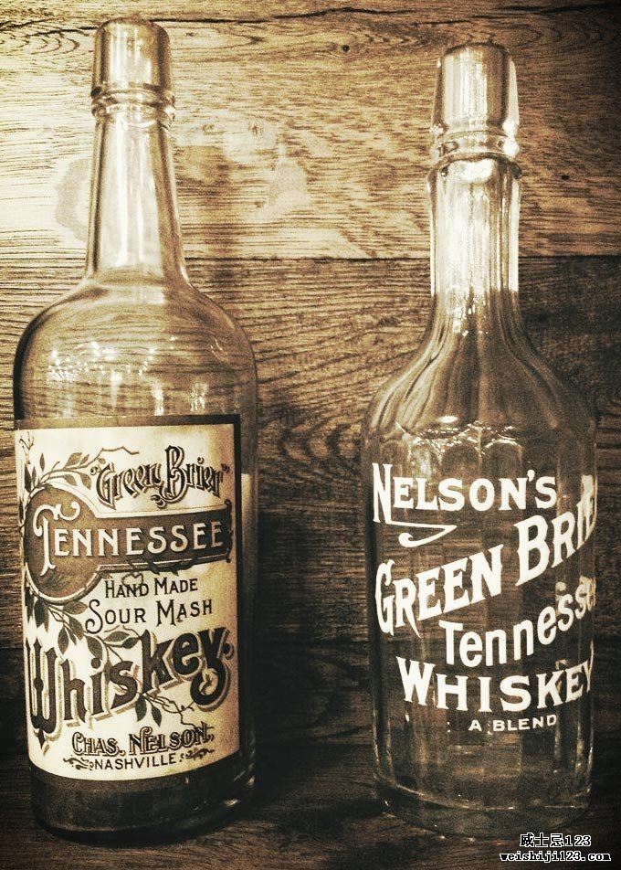 Original bottles of Nelson's Green Brier Tennessee Whiskey.