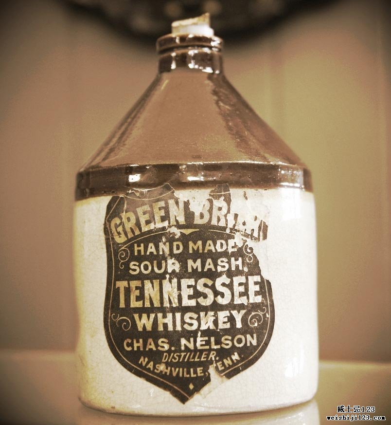 An original jug used to house Nelson's Green Brier Tennessee Whiskey.