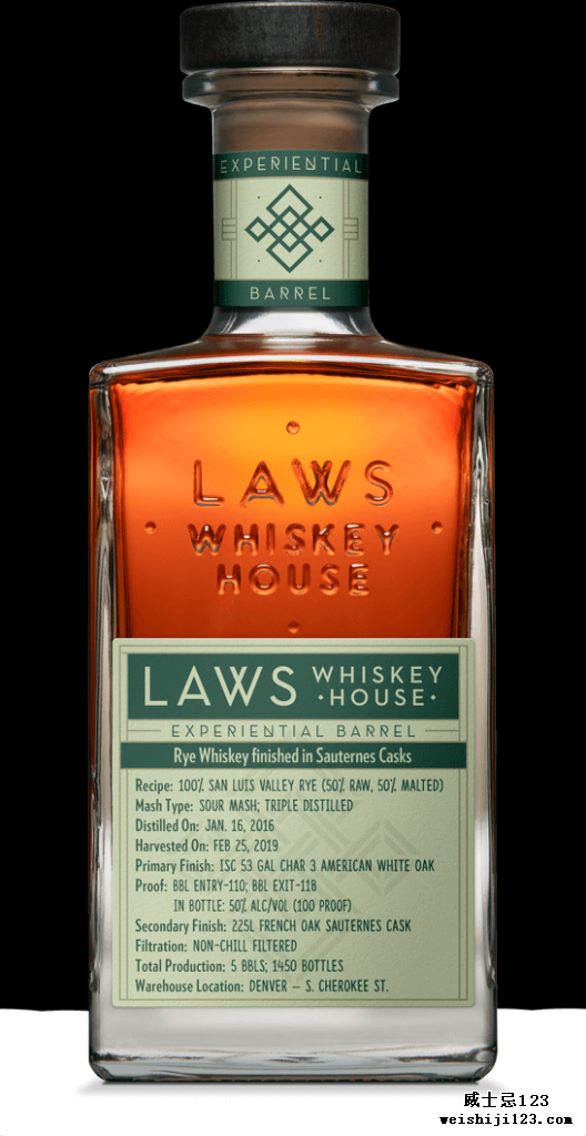 Laws Limited Release - Rye Whiskey finished in Sauternes Cask