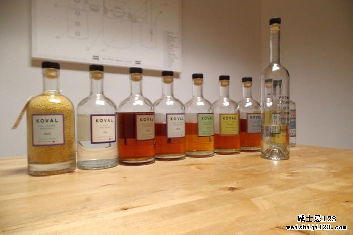 Koval 的一些不同谷物类型的烈酒（图片版权 The Whisky Wash）