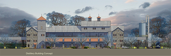 一位建筑师对帝亚吉欧在肯塔基州谢尔比县拟建的酿酒厂的渲染图。 图片由帝亚吉欧提供。