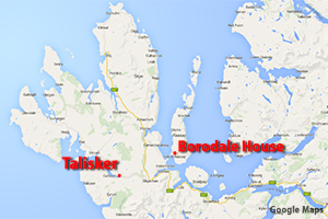 一张地图，显示了拟建的 Raasay 酿酒厂在苏格兰 Raasay 岛上的位置。 地图由谷歌地图提供。