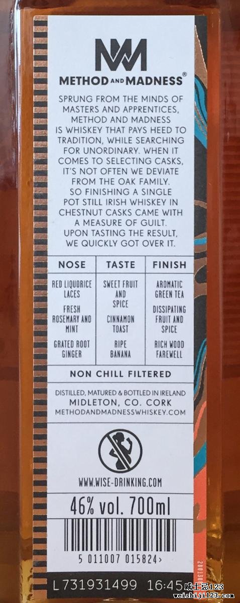 Method and Madness Single Pot Still Irish Whiskey