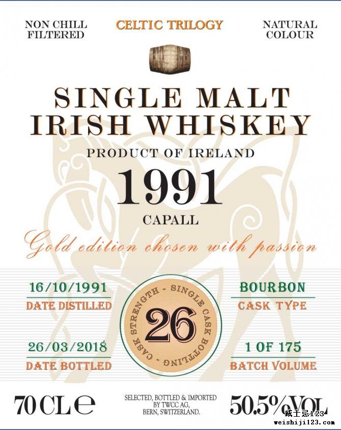 Single Malt Irish Whiskey 1991 - Capall TWCC