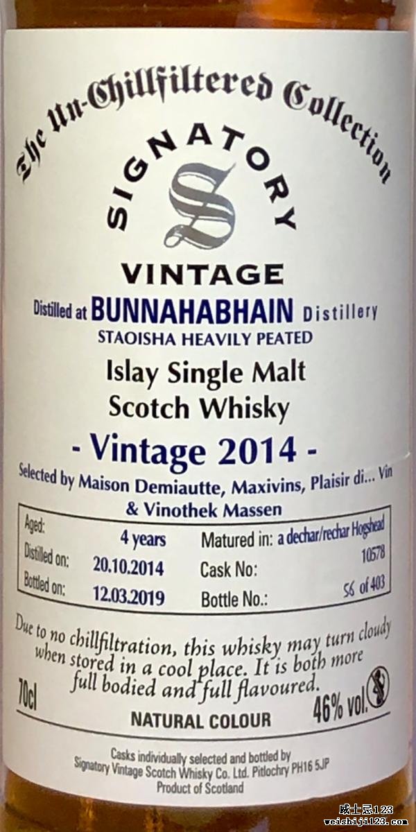 Bunnahabhain 2014 SV Staoisha Heavily Peated