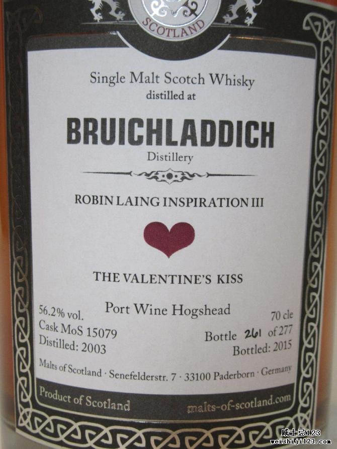 Bruichladdich 2003 - The Valentines Kiss MoS